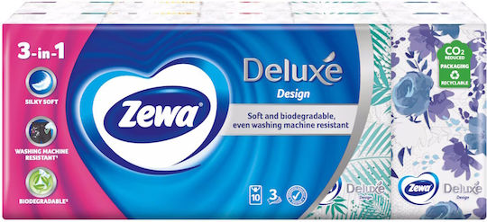 Zewa Deluxe Design 10 Packungen Taschentücher Für Die Tasche, 3-lagig