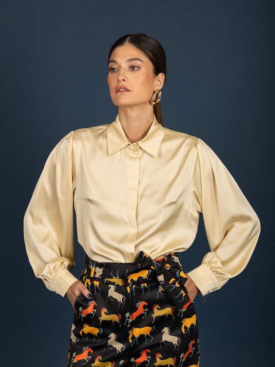 Long Sleeve Women's Satin Shirt Butter