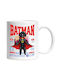 Pudel în Costum de Batman cu Pelerină, Erou Nocturn, Desen Animat, Copii, Iubitori de Animale Cană Ceramică Albă 330 ml (Personalizat)