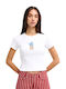 Sow Rib Tricou Crop de Damă Alb