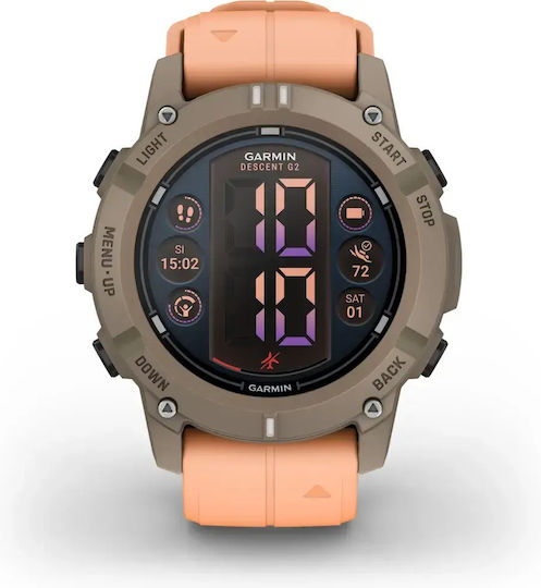 Garmin Descent G2 45 mm Smartwatch Rezistent la Apă cu Monitor de Ritm Cardiac (Paloma cu Shell Pink - Large)