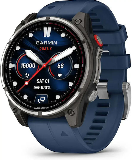 Garmin Quatix 8 Pro Titanium 47 mm Smartwatch Rezistent la Apă cu Monitorizarea Ritmului Cardiac (Captain Blue)