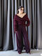 Women's Burgundy Fabric Trousers