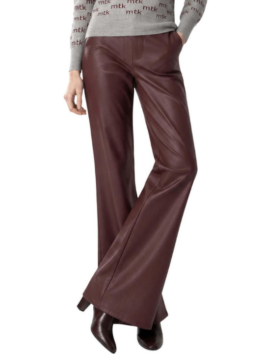 Moutaki Damenhose aus Leder mit hohem Bund und ausgestelltem Bein Braun