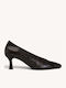 Braune Pumps mit Schlangenprint und kleinem Pfennigabsatz, spitze Zehenpartie