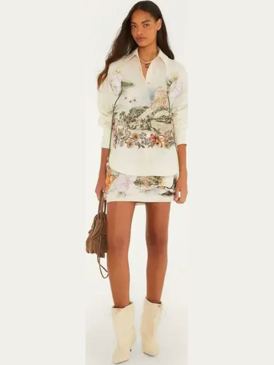 Long Sleeve Women's Cotton Shirt Off-White Floral
