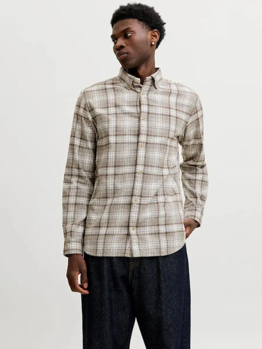 Jack & Jones Long Sleeve Checked Beige Shirt