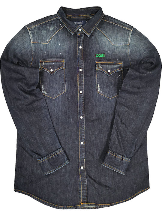 Long Sleeve Denim Shirt Dark Denim