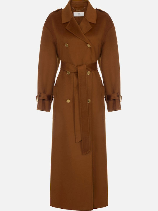 Elisabetta Franchi Palton de Damă din Lână Camel cu Centură