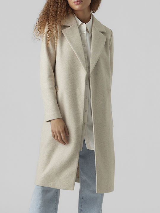 Vero Moda Γυναικείο Παλτό Ecru με Ζώνη