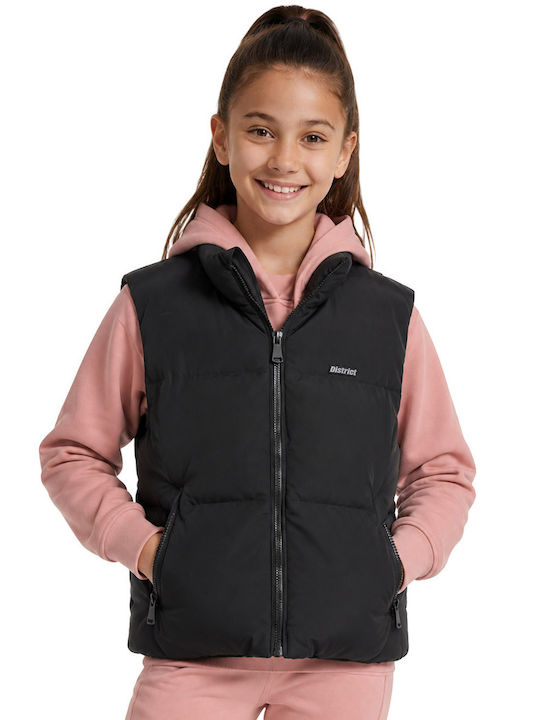 Kids Sleeveless Short Hooded Black Parka