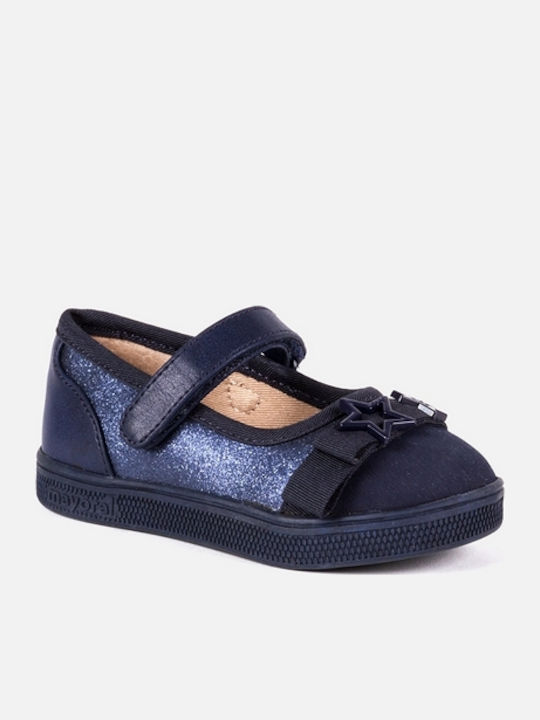 Kids Fabric Blue Ballerinas with Hook and Loop Closure