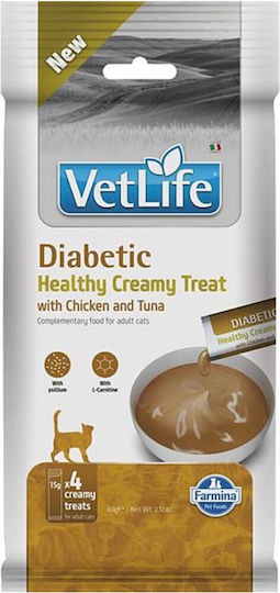 Farmina Vet Life Diabetic Creamy Treat Hrană Umedă pentru Pisici Adulte cu Pui și Ton Fără Cereale 4x15gr