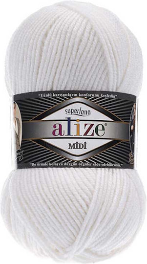 Superlana Midi Garn 100 g/Häkelnadel Nr. 5–7 Weiß
