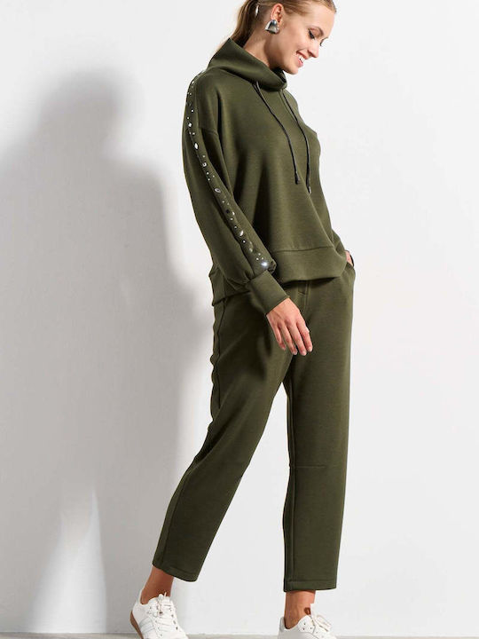 High-Waist Jogginghose mit Bündchen in Oliv
