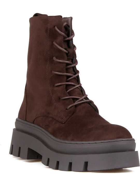 Suede Women's Brown Combat Boots