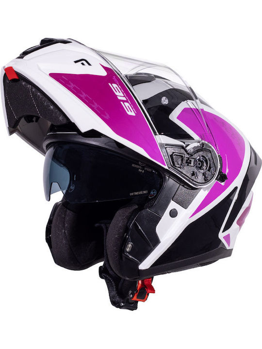 Pilot Spyder F-Line Negru/Roz/Alb Lucios Cască Moto Rabatabilă ECE 22.06 1550 g cu Pinlock și Vizieră de Soare