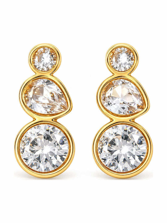 Goldene Stahlohrringe 316L mit Zirkon 3 cm E1802