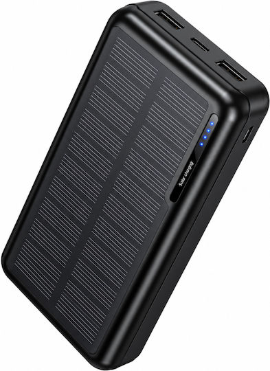 Hoco J176A Baterie Externă Solară 20000mAh 10W cu 2 Porturi USB-A și Port USB-C Neagră