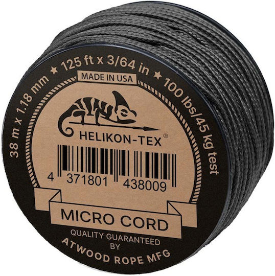 Helikon Tex Seil mit 1,18 mm Durchmesser und 38 m Länge Schwarz