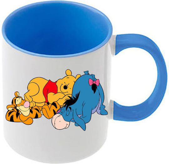 Winnie-Pooh-Tasse mit hellblauem Henkel und hellblauer Innenseite