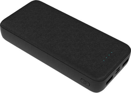 Platinet Външна батерия 20000 mAh 20 W с 2 USB-A порта и USB-C порт с Power Delivery, черна