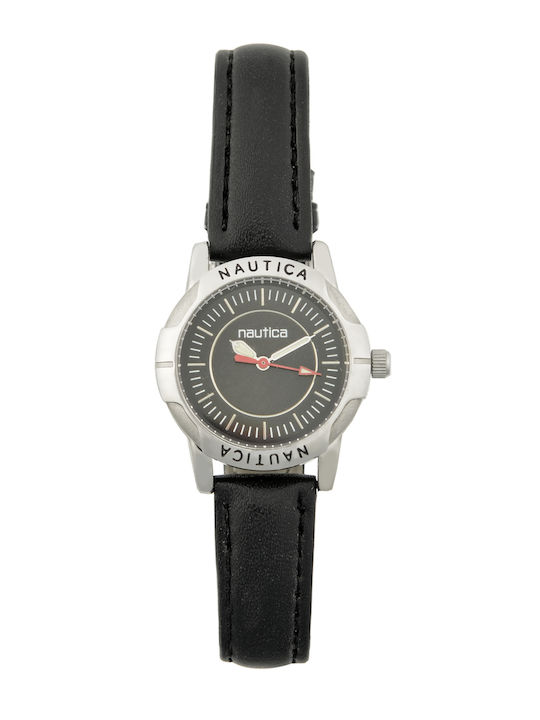 Damenuhr 30 mm mit Batterie und schwarzem Lederarmband