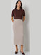 High-Waisted Midi Skirt Beige-Melange