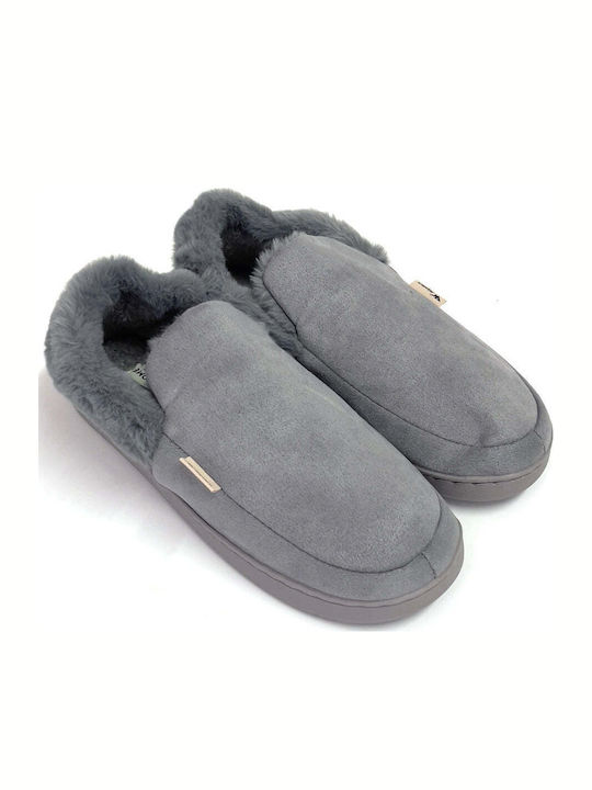 Closed Men's Slippers With Fur Grey