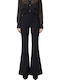 Damen Stoffhose mit Hohem Bund und Ausgestelltem Bein Schwarz