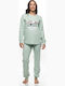 Galaxy Winterliches Damen-Baumwollpyjama-Set Mint