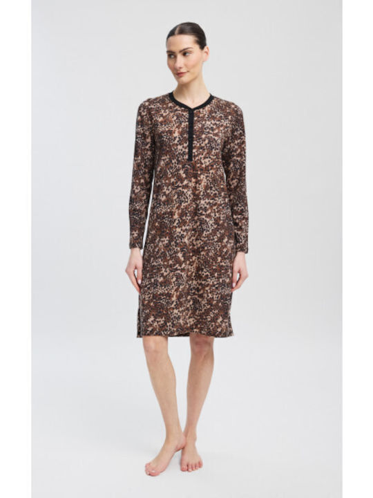Minerva Зимна дамска нощница Brown Leopard Eleg...