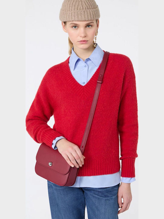 Women's Cotton Sweater with V-Neck Red