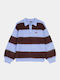 Gestreiftes Langärmeliges Damen-Polohemd Blue/Brown Stripe