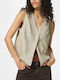 Ärmellose Leinenbluse für Damen mit V-Ausschnitt Beige