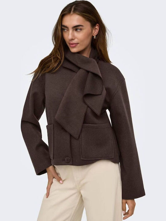 Only Carrie Damen Wollmantel in Braun mit Knöpfen