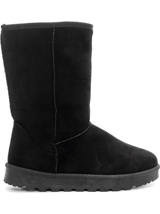 Black Suede Women's Boots with Fur