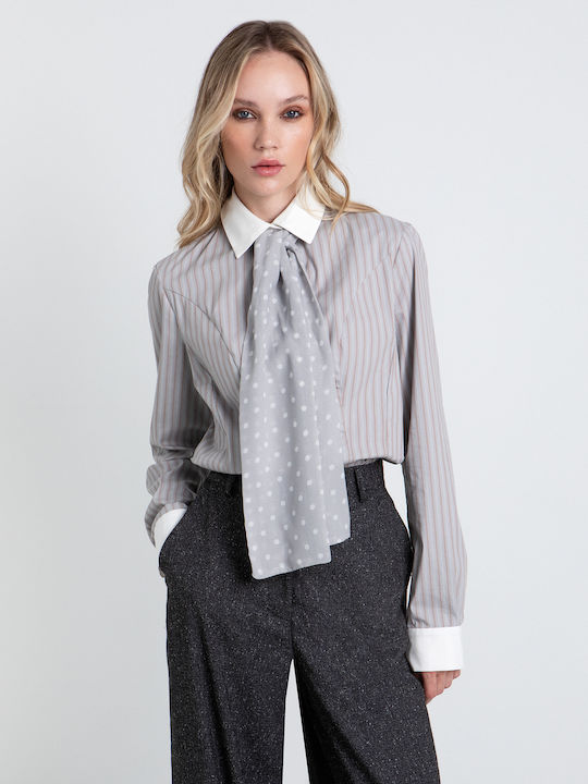 Long Sleeve Women's Grey Striped Shirt