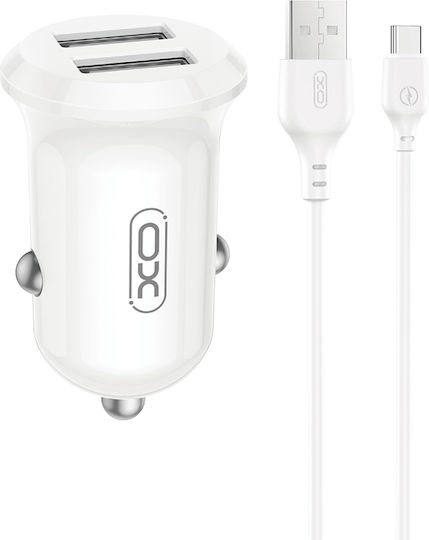 XO 12-W-Autoladegerät mit 2 USB-A-Anschlüssen und Type-C-Kabel, Schwarz