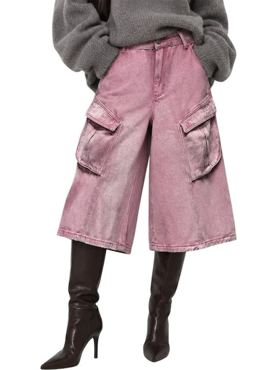 Damen-Cargobermuda aus Jeans Rosa