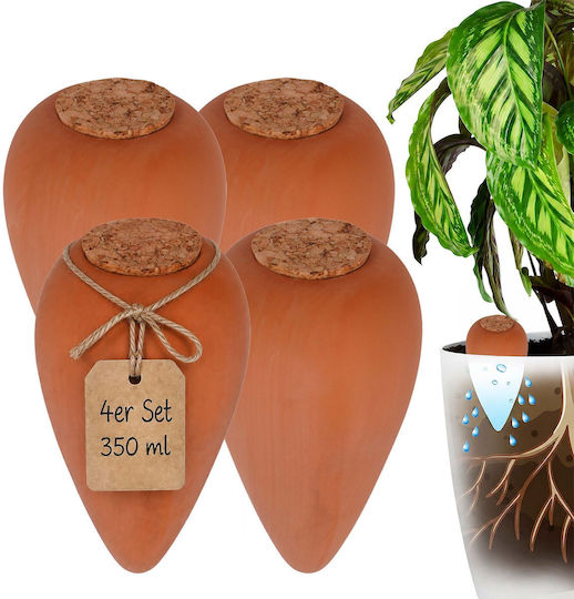 Set de 4 țepi de irigare pentru plante din lut Relaxdays, 350 ml, sistem de irigare lentă, maro