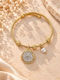 Stainless Steel Cuff Bracelet With Byzantine Coin & Heart Charm