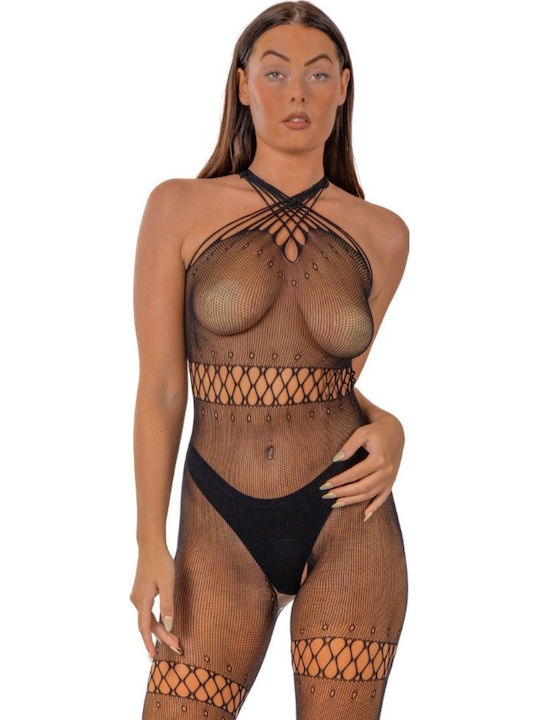 Bodystocking Lace mit überkreuztem Ausschnitt Schwarz