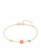 Polytimo Kids Bracelet in 9K Gold with Evil Eye, Cross & Flower