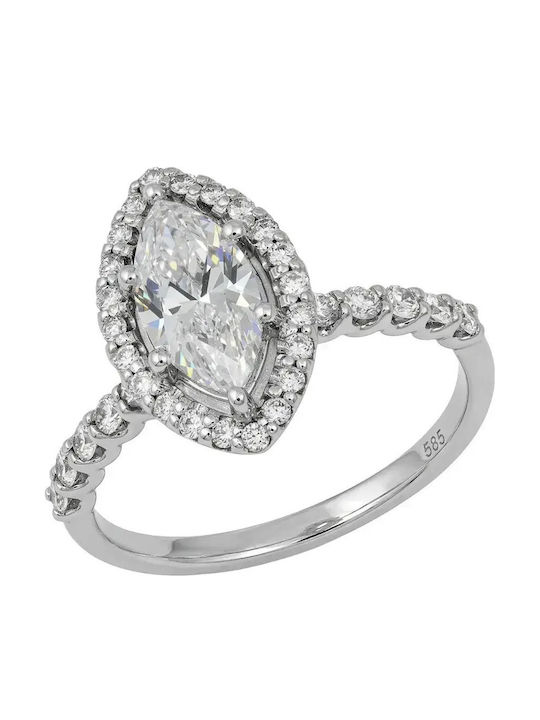 Solitärring in Rosettenfassung aus 14-karätigem Weißgold mit Diamant