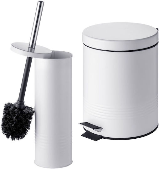 Relaxdays Set Metalic de Perie WC și Coș de Baie 5 l, Alb