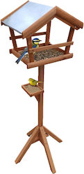 Hrănitoare pentru Păsări Relaxdays 10052238_57 cu Suport din Lemn de Brad, Acoperiș din Metal Rezistent la Intemperii, Culoare Naturală, 121 X 36 X 30 Cm
