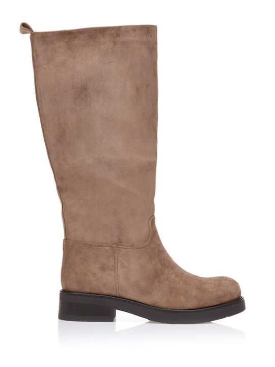 Wildleder Damenstiefel mit Mittelhohem Absatz Braun
