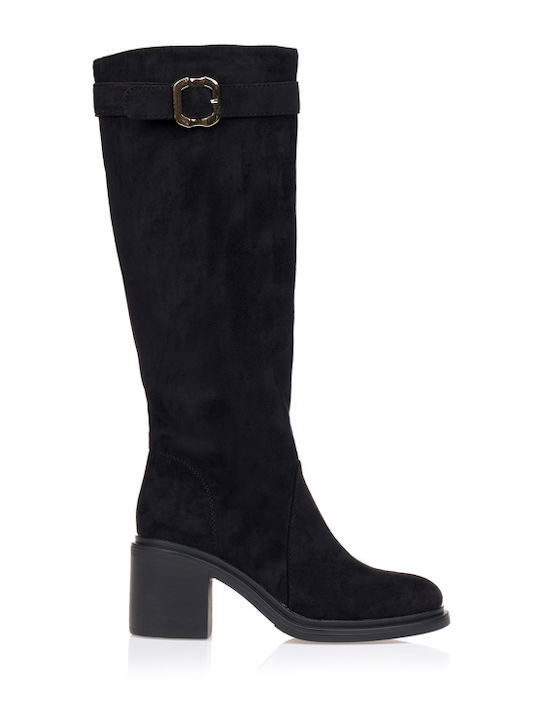 Damenstiefel aus Wildleder mit Mittlerem Absatz Schwarz