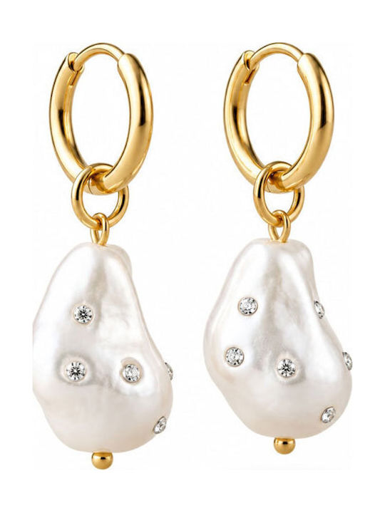 Gold White Pearl Earrings Stainless Steel 40-14